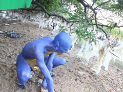 A Blue Digitmon Taking Off His Clothes / Bodypaint / Naked Body Art #1
