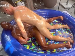 WITHOUT A CONDOM LUBRICANT GRAPPLING - PART two: WELL-LUBED UP & RAILING A DUAL FAKE PENIS!!