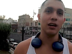 Muscular guy works out and meets with a street agent