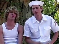 Gay sailor bends his boyfriend over for an outdoor pounding
