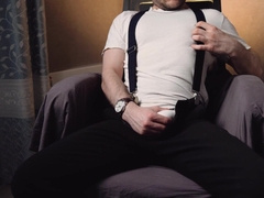 Beautiful boy Noel Dero kneads himself and faps off his meatpipe after work. 4K MOVIE