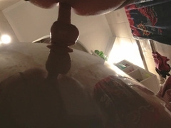 Transvestite Abby attempting indeed rock-hard to please that fake penis)