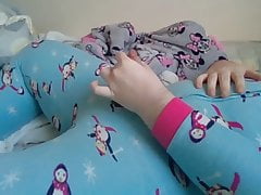 Blue fluffy onesie wank and cum