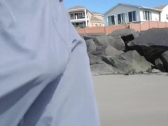 Hairy Bear Jerks Off on a Public Beach - Big Cum Shot