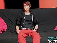 Young twink Andy Kay interviewed before jerking and cumming