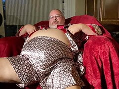 Fat Big jelly belly Grandpa shoots the biggest hands free load