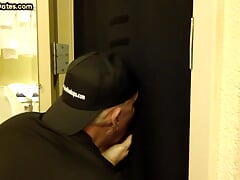 Gloryhole greedy amateur DILF sucks penis at his home