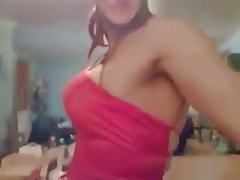 Crossdressing in a sexy red prom dress