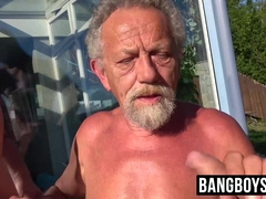 Threesome with gay horny grandpa and two younger studs