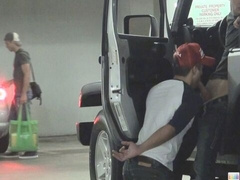 Sneaky blowjob in a car featuring horny Bryce Star