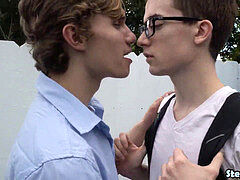 Nerdy lad Stepbrothers nailing Outdoors