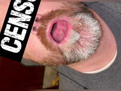 Precum drooling out of my hard cock with massaging of balls tight  and then a yummy cum load being licked up and eaten