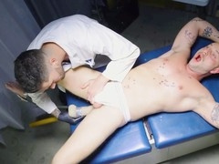 Doctor gives patient a thorough anal exam with oversized dildo at FistingInferno