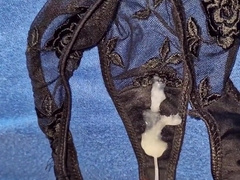 Fat money-shot in black stunning knickers