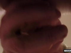 Xxl Man Meat Queer gets his fake penis creamed with hot jizz