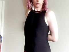 Femboy puts on swimwear