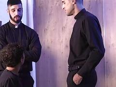 Church boy caught wanking by two big dick gay priests