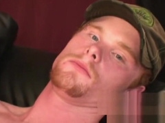Ginger amateur tugging his long fat cock and blasting cum