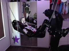 Love Glove pup using love glove biker his caboose and pees in it