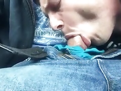 The guy sucks and swallows cum in the car