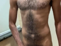 Furry boy Rock Mercury Showers in public Locker guest room