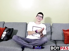 Twink nerd Cameron Hilander jacking his big stiff cock