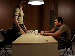 Military guy is interrograted, dominated, and fucked hard