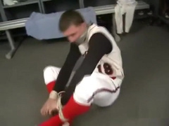 SUG Baseball player pigtied and tape gagged