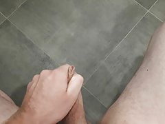 A lot of cum on bathroom floor - huge cumshot