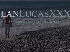 Hairy brunette Brock Cooper jerked his big cock at the beach