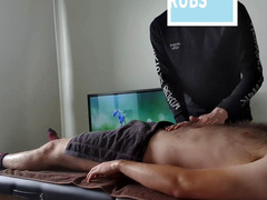 Hairy British twink experiences his initial sensual rubdown ending joyfully