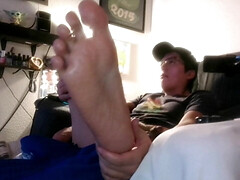 Amputee gives self a footjob creampie