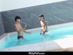 Poolside No condom Banging With Latino Dudes Slender & Sebastian
