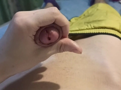 The man strokes off and concludes up jiggly