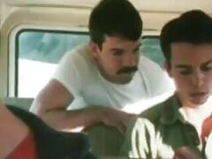 Classic mustache blowjob and fuck car