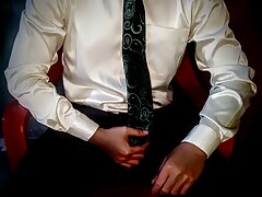 Cumming in shirt and tie after office