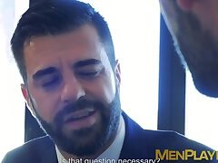 Men in suit and tie vigorously analpound after wet blowjobs