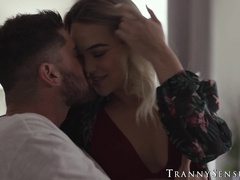 Juicy tits transsexual Emma Rose mouth filled with hot cum