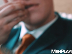 Youthful businessman Reno Gold pulls out his cock for stroking