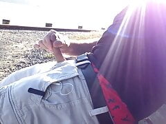 Public Dick Stroking at the beach, jerking off my hard cock