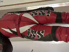 ambling and posing in bike leathers