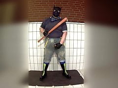 Skinpup riding baseball bat