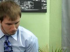 Curly brown haired gay fucking blonde gay Patrick is bent over the
