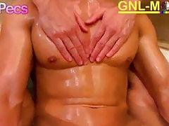 Hot muscle asian guy gets muscle worshipped in the bathtub