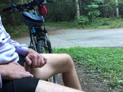 Taking beef whistle out in public, getting it firm, stroking and spunking.