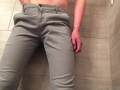 Young guy urinates on himself then ejaculates