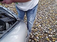 I peed my pants while working on the car and my girlfriend recorded it.