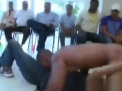 Gays sucking sausages at a party