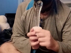I wear my innocence cage and I have fun with my glass fuck stick