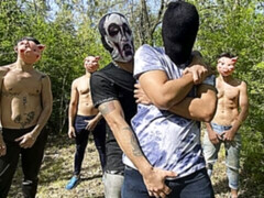 Outdoor gang-bang featuring twink-y Latino boys